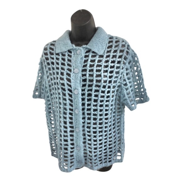 Urban Outfitters UO BDG blue Osaka Open Knit button down Polo Sweater size XS - Picture 17 of 17